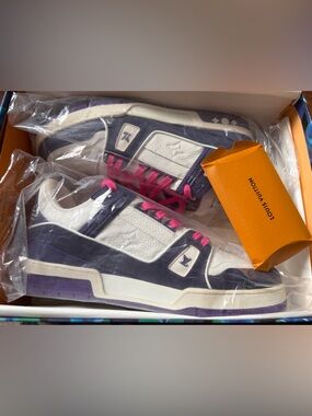 Louis Vuitton White, Purple & Hot Pink High-Top Sneakers